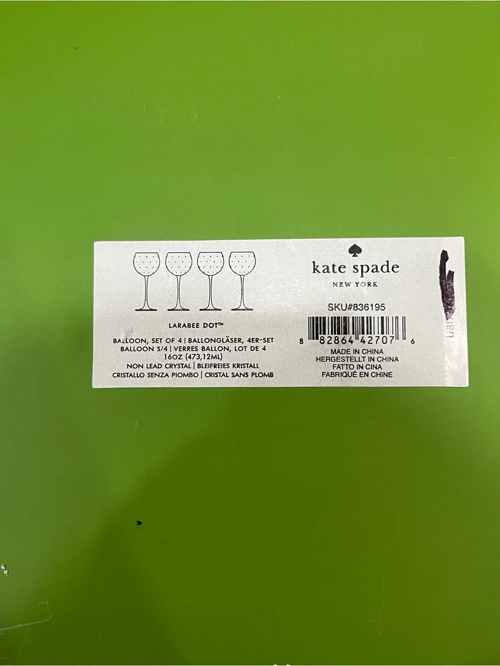 Kate Spade Larabee Dot Balloon Wine Glasses Set of 4 NIB 16oz – Crystal